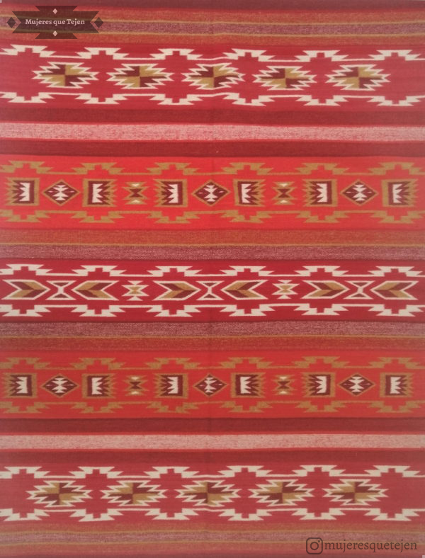 Rug made on a pedal loom by master weaver Josefina Jimenez